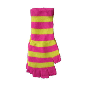 Pink Yellow Fingerless Gloves Womens Texting Smoking Stripe Fashion